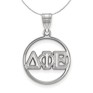 Sterling Silver Delta Phi Epsilon Medium Circle Greek Necklace - 16 In
